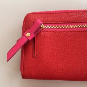 NEW Crimson Red Wristlet/Wallet w Pink&Gold Accent